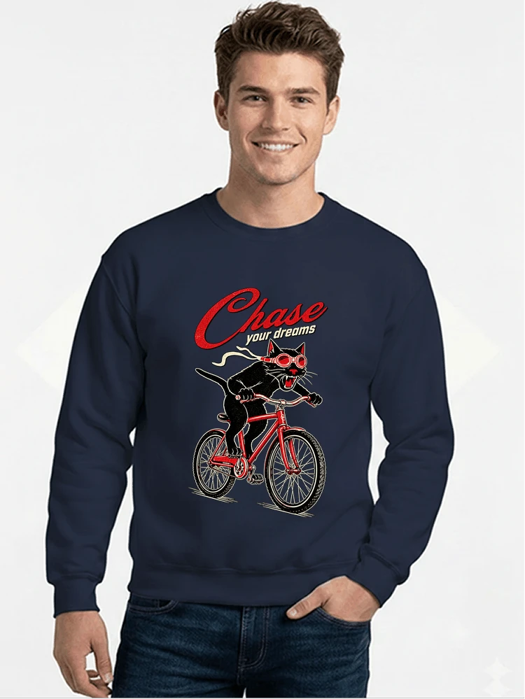 katze auf dem fahrrad shirt cooles radsport damen herren t shirt sweatshirt mit rundhalsausschnitt navy
