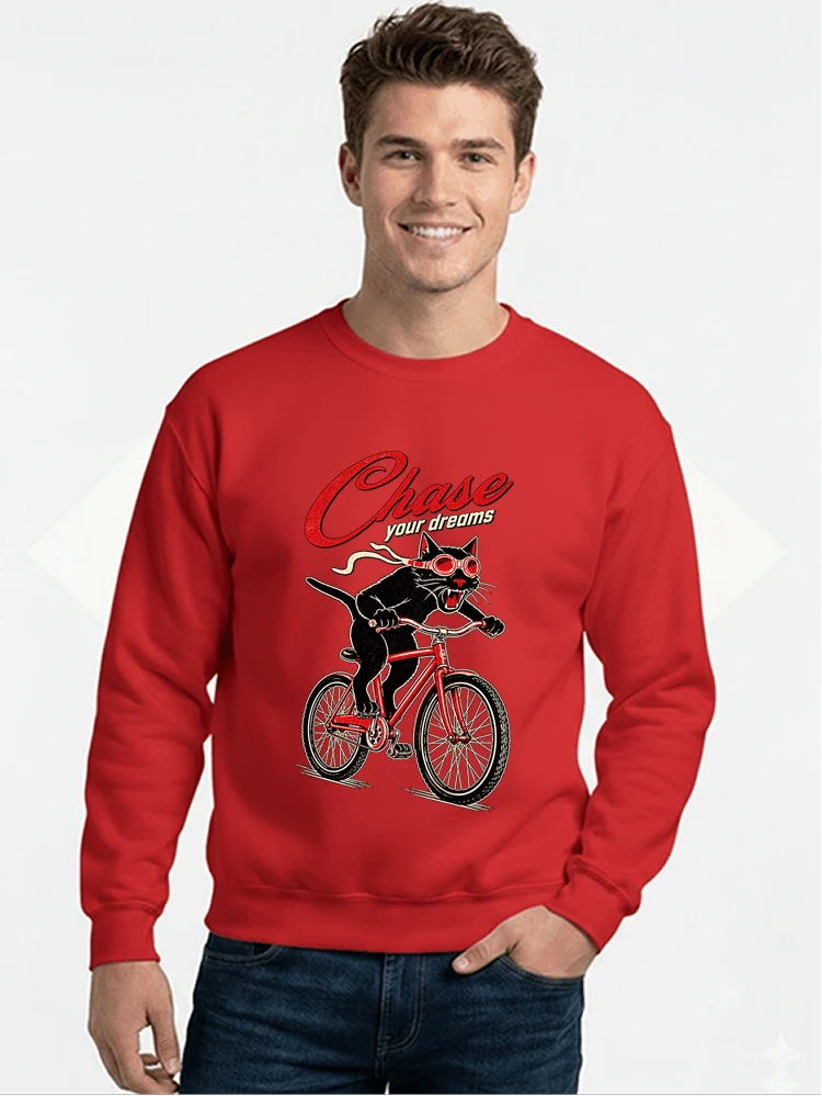 katze auf dem fahrrad shirt cooles radsport damen herren t shirt sweatshirt mit rundhalsausschnitt red