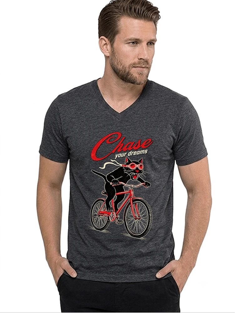 katze auf dem fahrrad shirt cooles radsport damen herren t shirt t shirt mit v ausschnitt anthracite melange