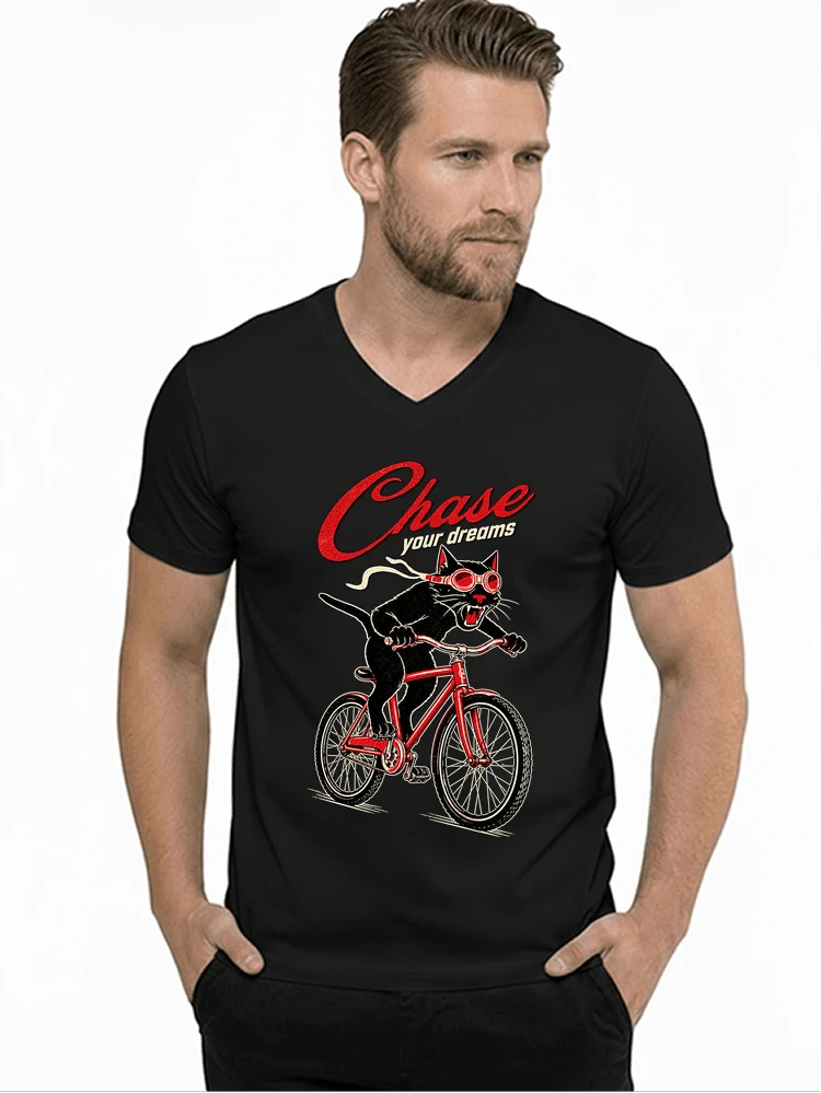 katze auf dem fahrrad shirt cooles radsport damen herren t shirt t shirt mit v ausschnitt black