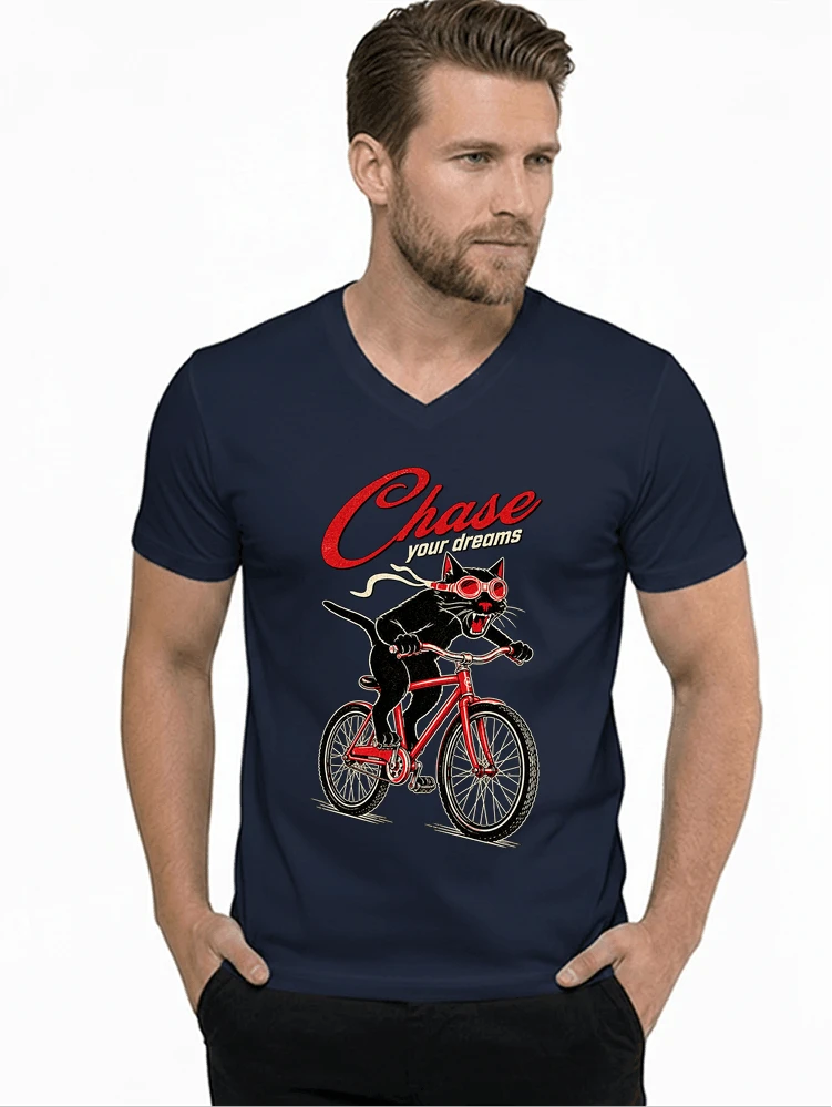 katze auf dem fahrrad shirt cooles radsport damen herren t shirt t shirt mit v ausschnitt navy