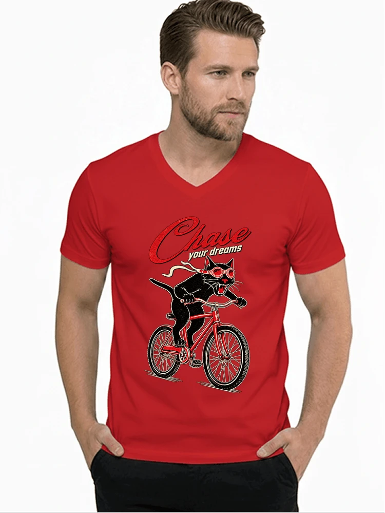 katze auf dem fahrrad shirt cooles radsport damen herren t shirt t shirt mit v ausschnitt red