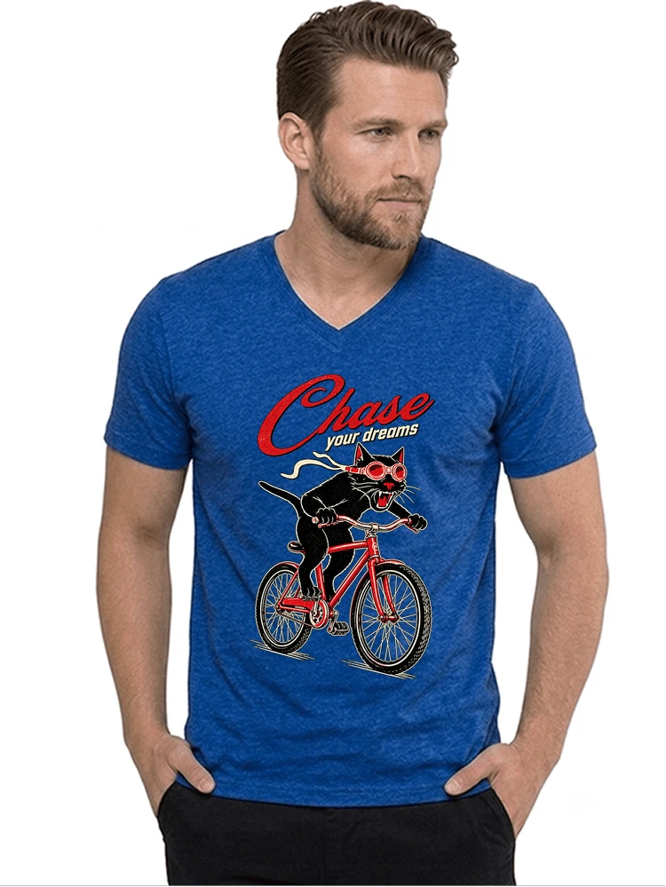 katze auf dem fahrrad shirt cooles radsport damen herren t shirt t shirt mit v ausschnitt royal blue