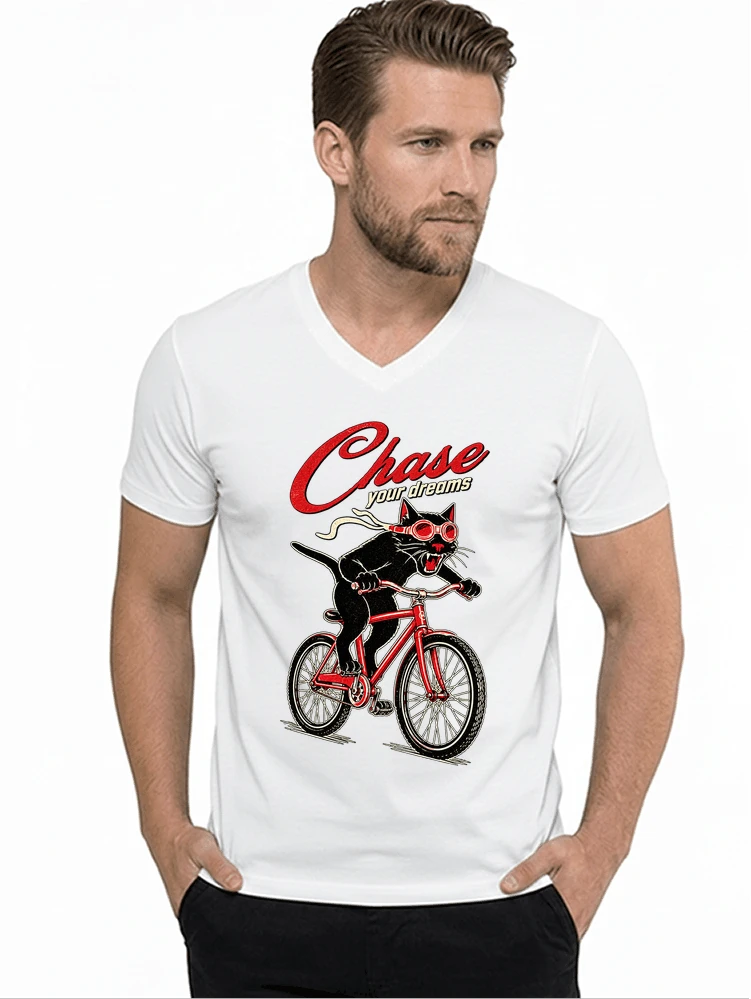 katze auf dem fahrrad shirt cooles radsport damen herren t shirt t shirt mit v ausschnitt white