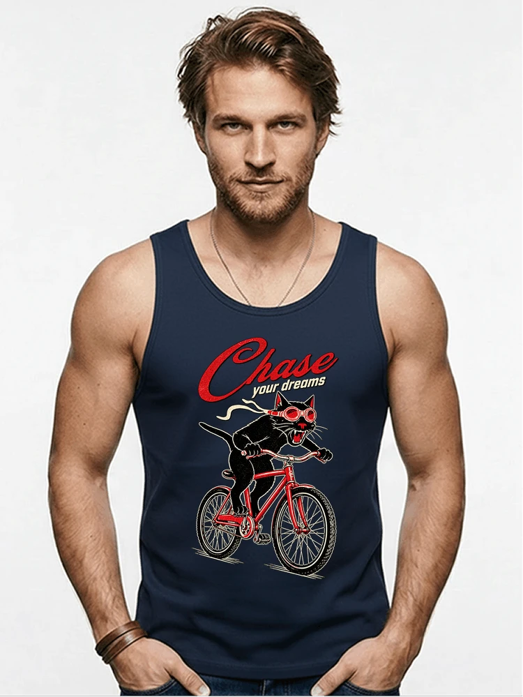 katze auf dem fahrrad shirt cooles radsport damen herren t shirt tanktop navy