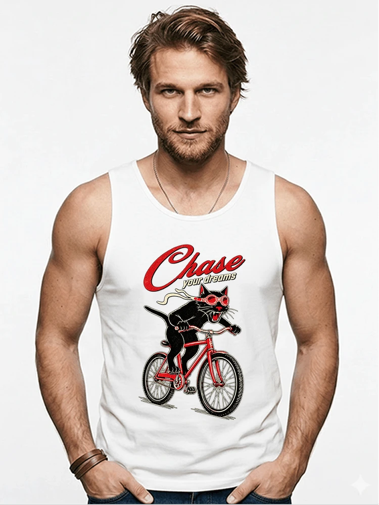 katze auf dem fahrrad shirt cooles radsport damen herren t shirt tanktop white