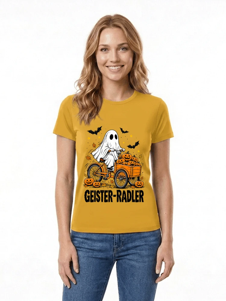 lustiges fahrrad t shirt halloween geister radler t shirt damen t shirt gold