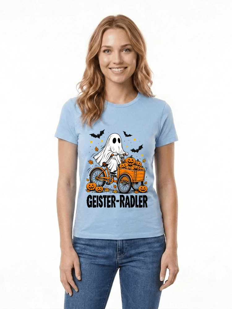 lustiges fahrrad t shirt halloween geister radler t shirt damen t shirt light blue