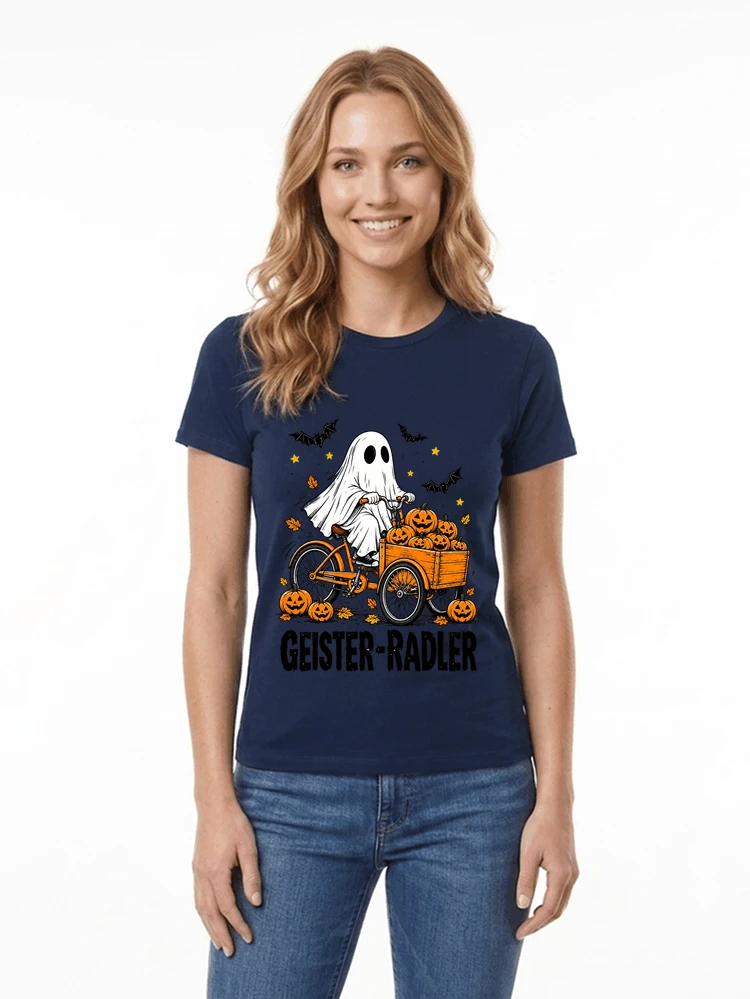 lustiges fahrrad t shirt halloween geister radler t shirt damen t shirt navy