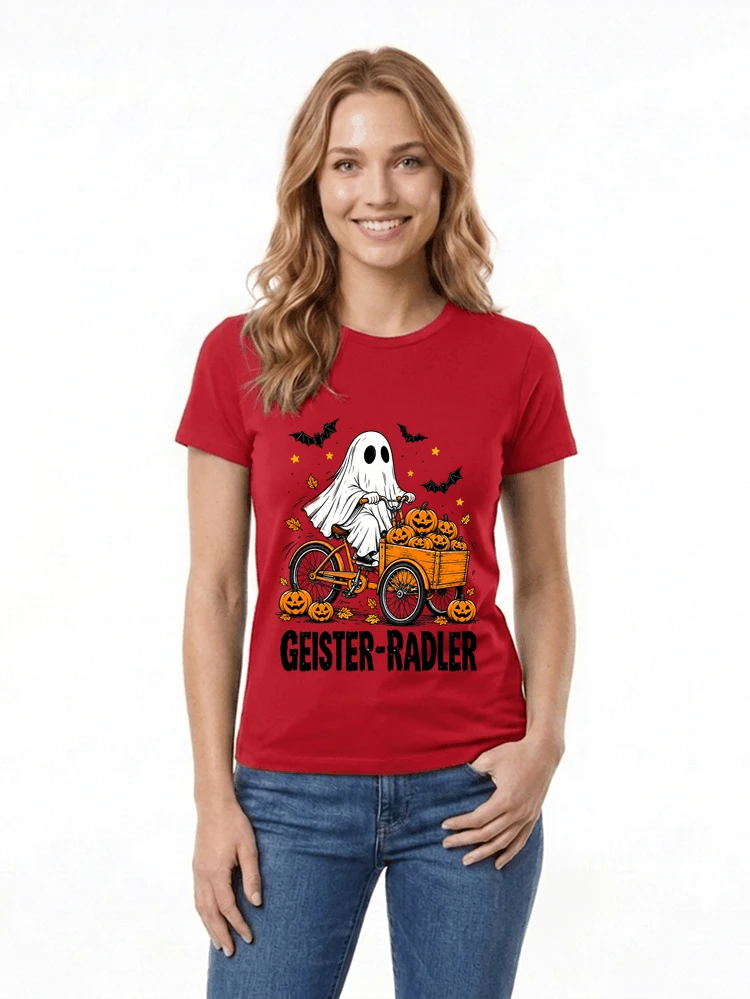 lustiges fahrrad t shirt halloween geister radler t shirt damen t shirt red
