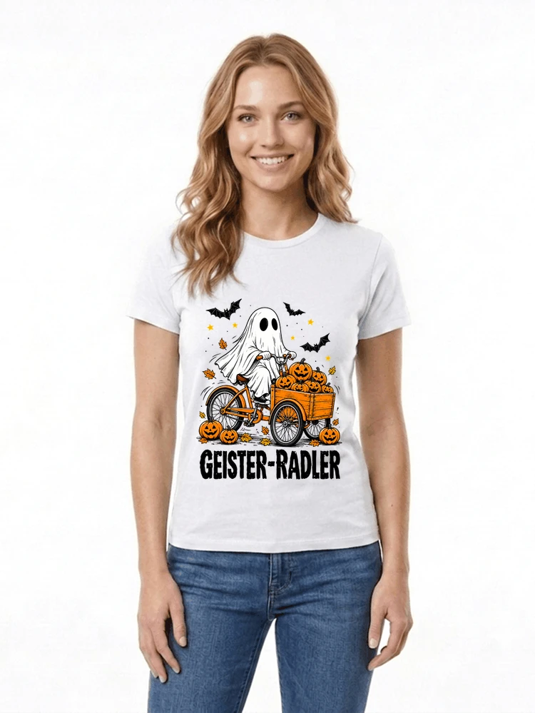 lustiges fahrrad t shirt halloween geister radler t shirt damen t shirt white