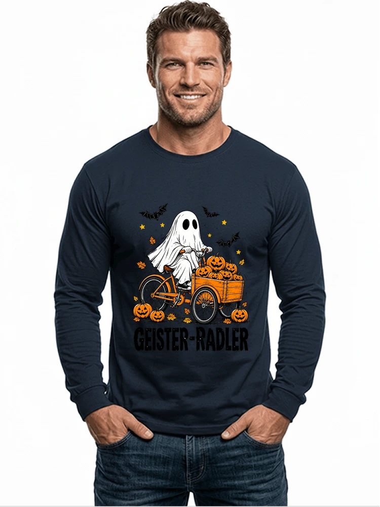 lustiges fahrrad t shirt halloween geister radler t shirt langarmshirt navy