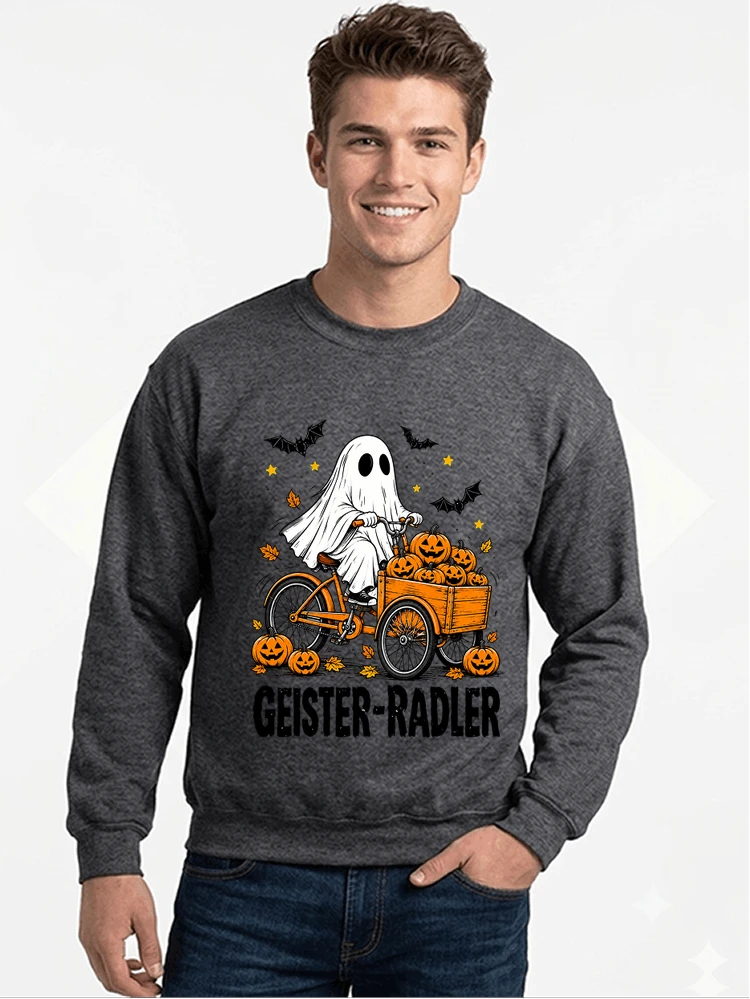 lustiges fahrrad t shirt halloween geister radler t shirt sweatshirt mit rundhalsausschnitt anthracite melange