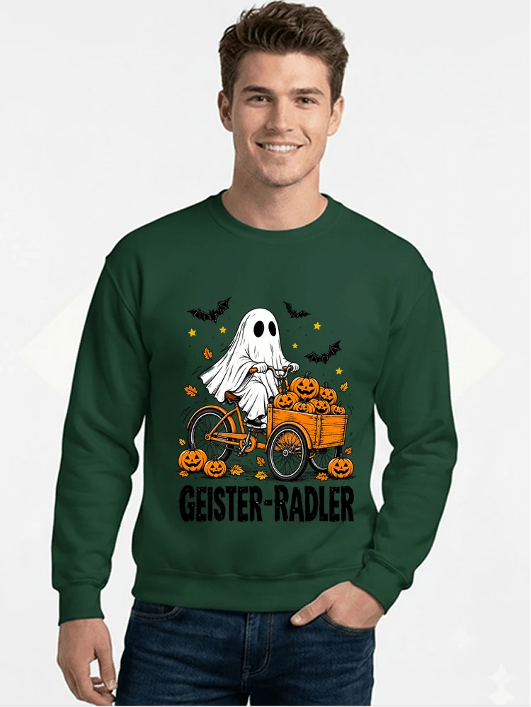 lustiges fahrrad t shirt halloween geister radler t shirt sweatshirt mit rundhalsausschnitt forest green