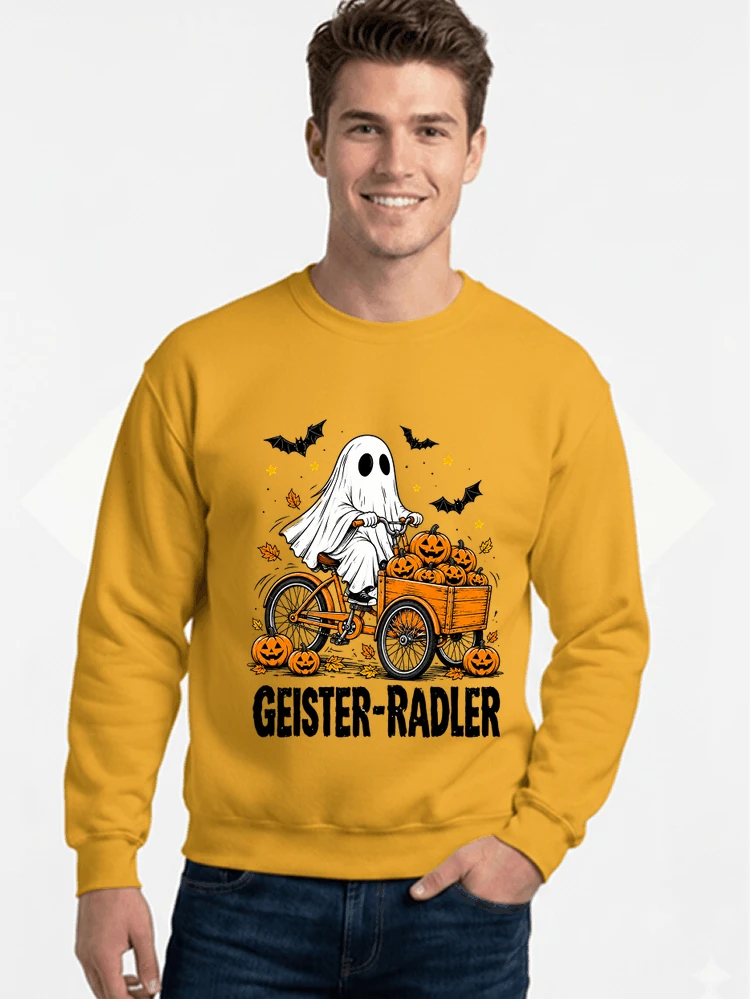 lustiges fahrrad t shirt halloween geister radler t shirt sweatshirt mit rundhalsausschnitt gold