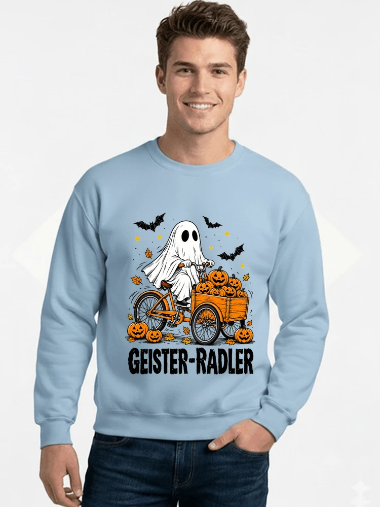 lustiges fahrrad t shirt halloween geister radler t shirt sweatshirt mit rundhalsausschnitt light blue