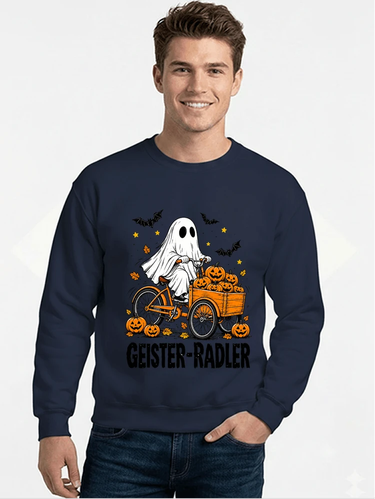 lustiges fahrrad t shirt halloween geister radler t shirt sweatshirt mit rundhalsausschnitt navy