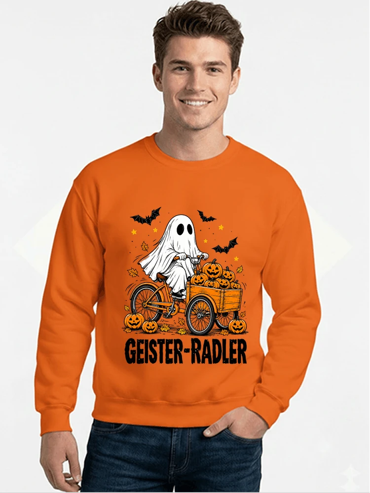 lustiges fahrrad t shirt halloween geister radler t shirt sweatshirt mit rundhalsausschnitt orange