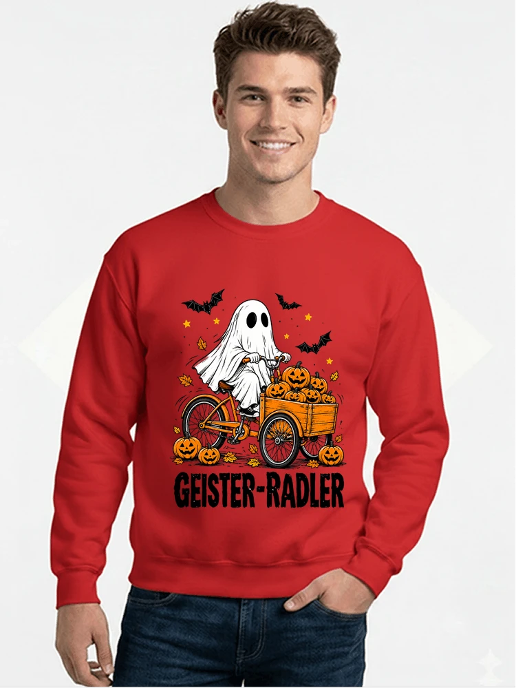 lustiges fahrrad t shirt halloween geister radler t shirt sweatshirt mit rundhalsausschnitt red