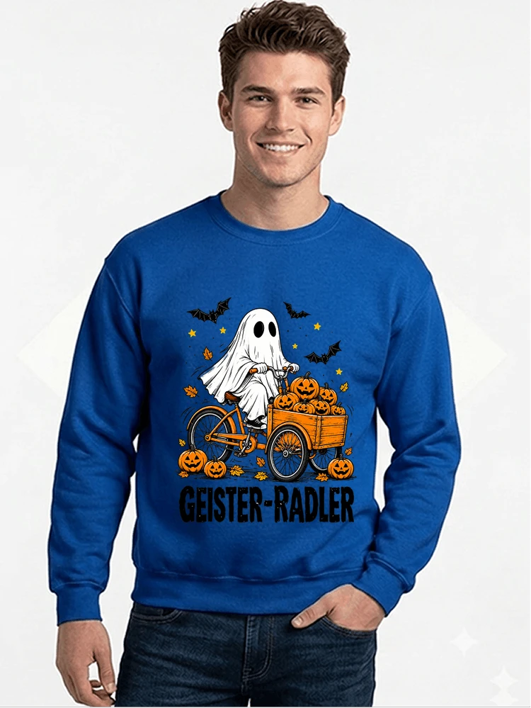 lustiges fahrrad t shirt halloween geister radler t shirt sweatshirt mit rundhalsausschnitt royal blue
