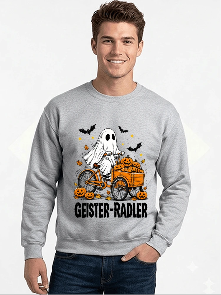 lustiges fahrrad t shirt halloween geister radler t shirt sweatshirt mit rundhalsausschnitt sport grey