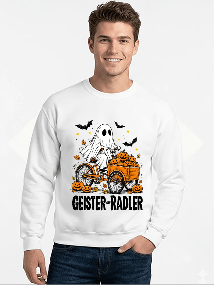 lustiges fahrrad t shirt halloween geister radler t shirt sweatshirt mit rundhalsausschnitt white