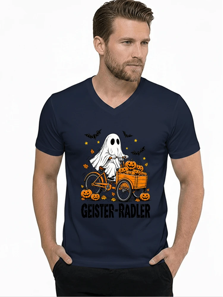 lustiges fahrrad t shirt halloween geister radler t shirt t shirt mit v ausschnitt navy