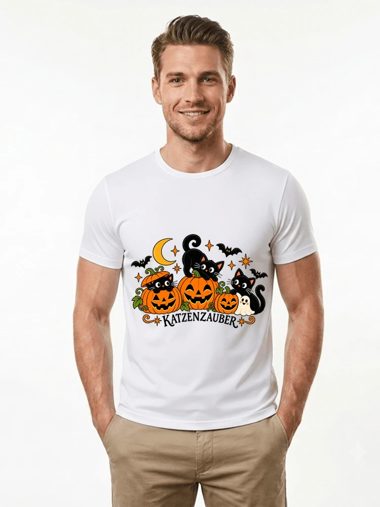 Lustiges Halloween-Shirt mit Kürbis- und schwarzer Katzenmotiv, gruseliger Herbst-Hoodie für Damen