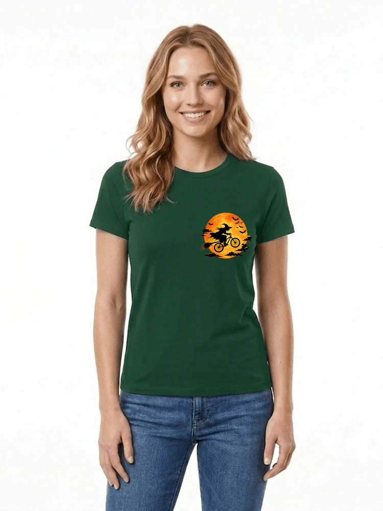 lustiges hexe fahrrad t shirt halloween vollmond biker shirt damen t shirt forest green