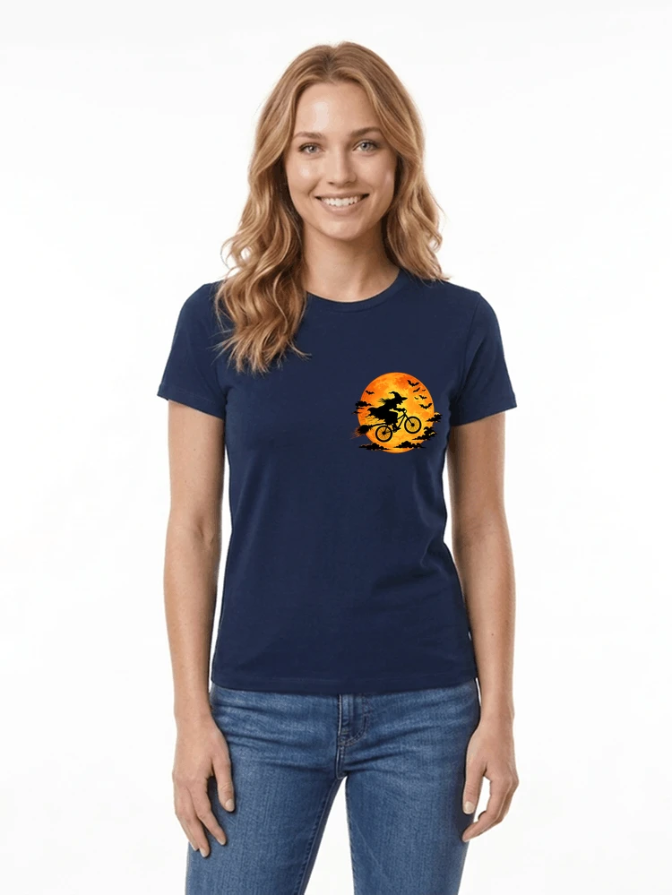 lustiges hexe fahrrad t shirt halloween vollmond biker shirt damen t shirt navy