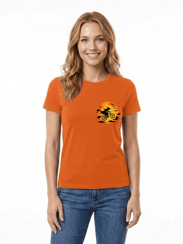 lustiges hexe fahrrad t shirt halloween vollmond biker shirt damen t shirt orange
