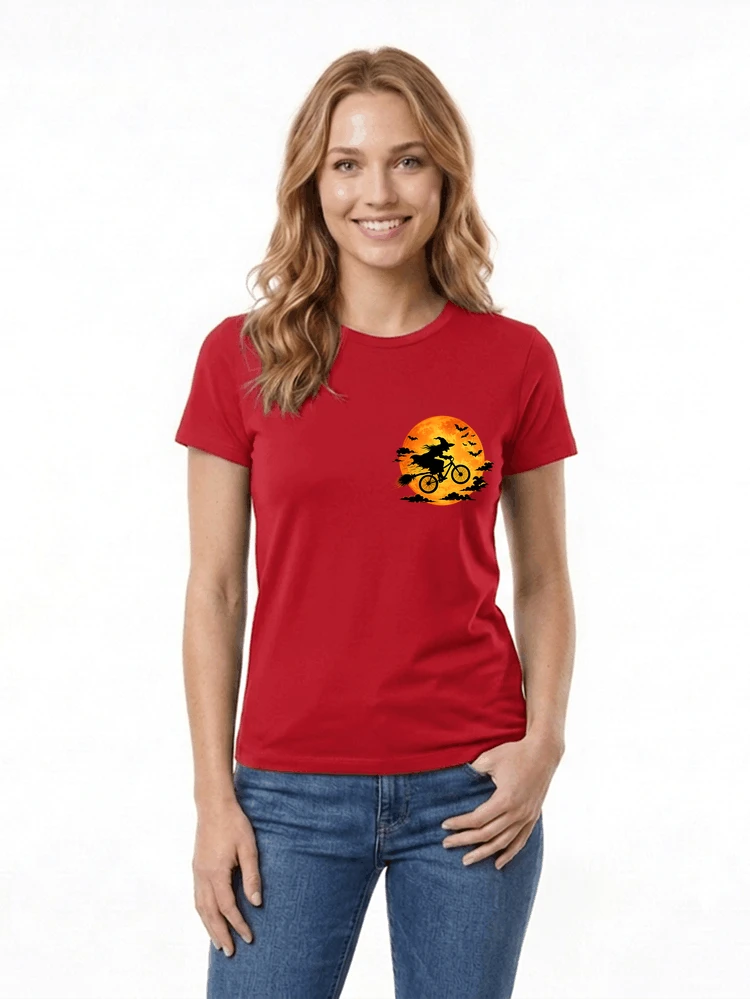 lustiges hexe fahrrad t shirt halloween vollmond biker shirt damen t shirt red