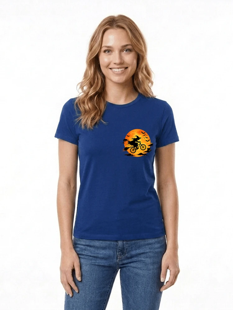 lustiges hexe fahrrad t shirt halloween vollmond biker shirt damen t shirt royal blue
