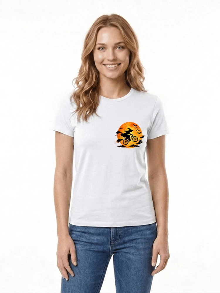 lustiges hexe fahrrad t shirt halloween vollmond biker shirt damen t shirt white