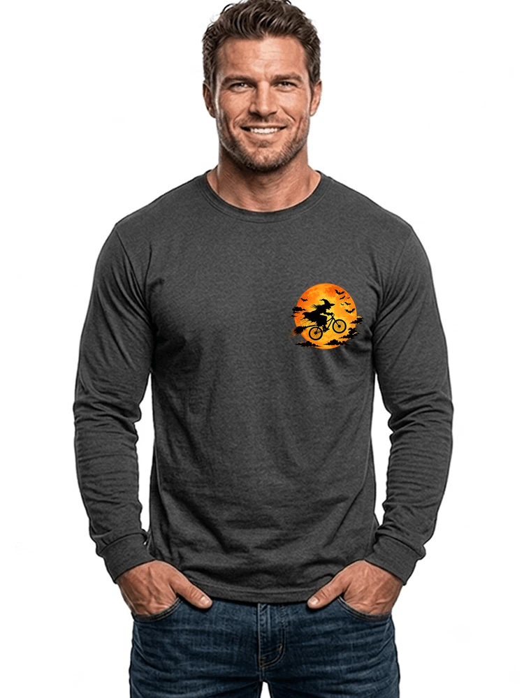 lustiges hexe fahrrad t shirt halloween vollmond biker shirt langarmshirt anthracite melange