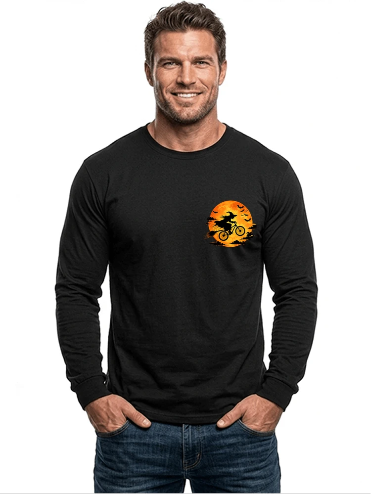 lustiges hexe fahrrad t shirt halloween vollmond biker shirt langarmshirt black