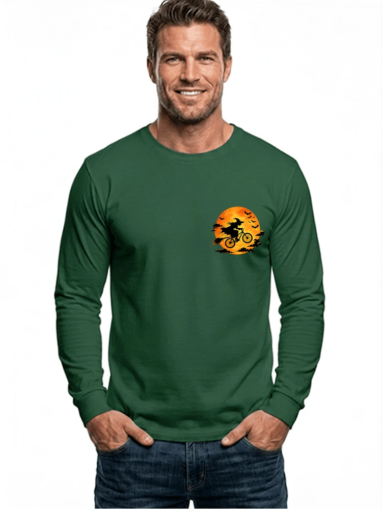 lustiges hexe fahrrad t shirt halloween vollmond biker shirt langarmshirt forest green