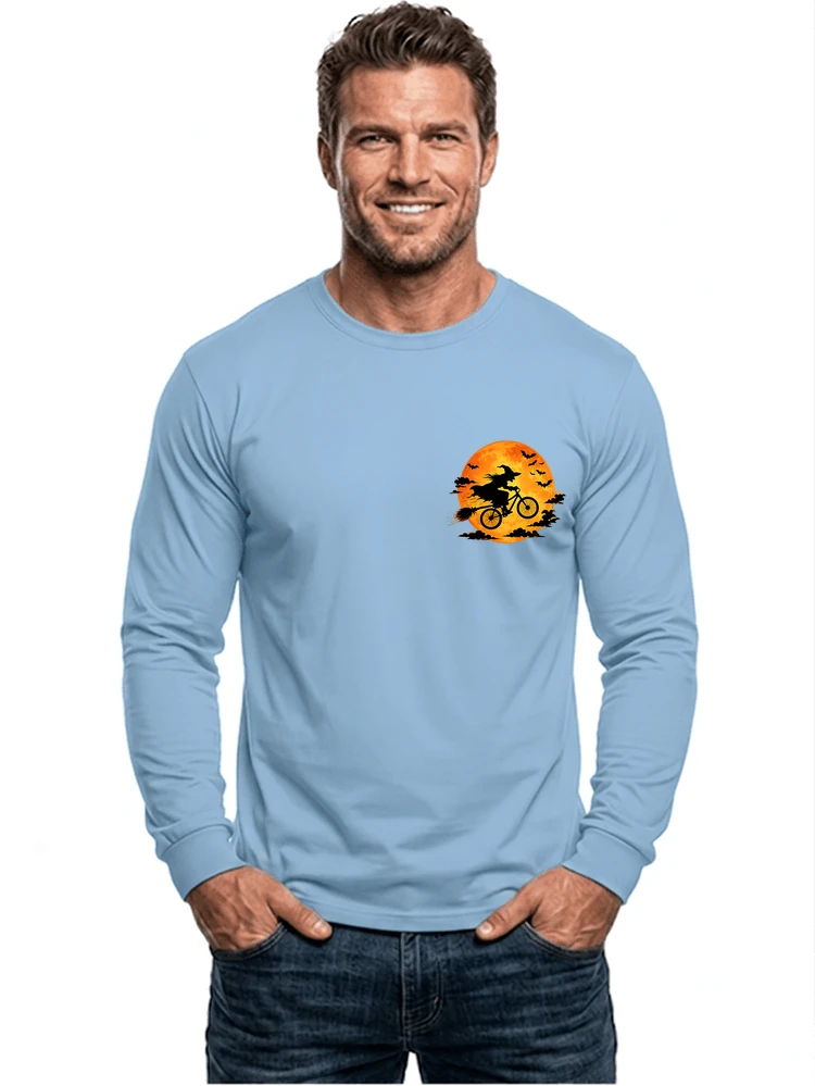lustiges hexe fahrrad t shirt halloween vollmond biker shirt langarmshirt light blue