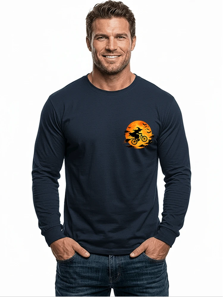 lustiges hexe fahrrad t shirt halloween vollmond biker shirt langarmshirt navy
