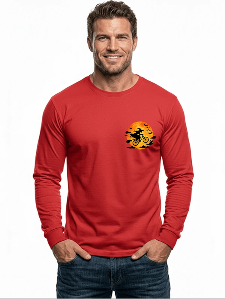 lustiges hexe fahrrad t shirt halloween vollmond biker shirt langarmshirt red