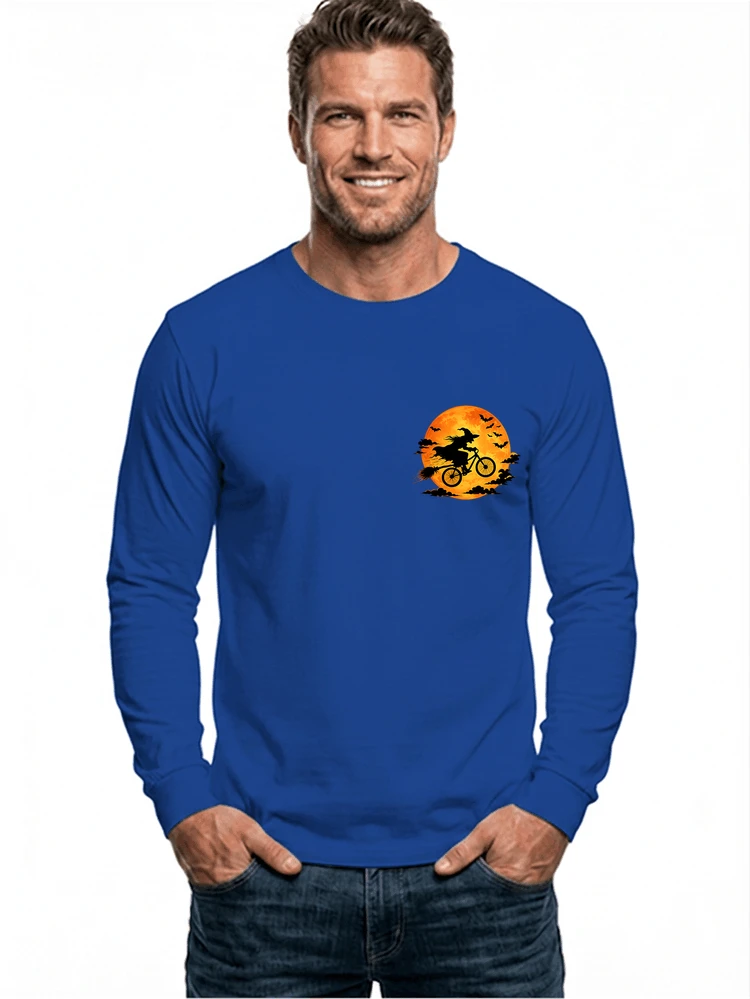 lustiges hexe fahrrad t shirt halloween vollmond biker shirt langarmshirt royal blue