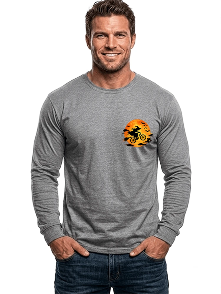 lustiges hexe fahrrad t shirt halloween vollmond biker shirt langarmshirt sport grey