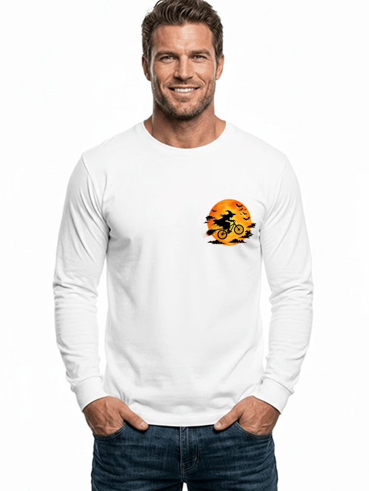 lustiges hexe fahrrad t shirt halloween vollmond biker shirt langarmshirt white