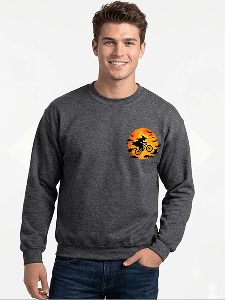 lustiges hexe fahrrad t shirt halloween vollmond biker shirt sweatshirt mit rundhalsausschnitt anthracite melange