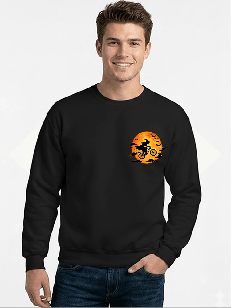lustiges hexe fahrrad t shirt halloween vollmond biker shirt sweatshirt mit rundhalsausschnitt black