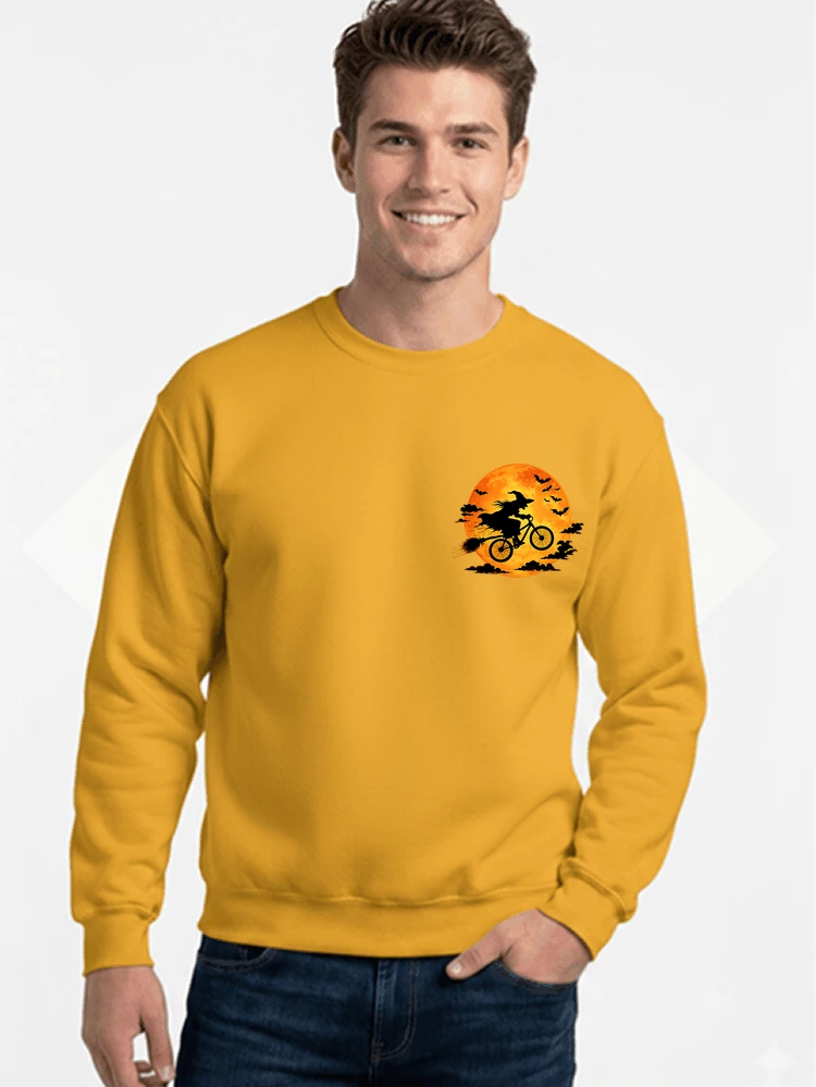 lustiges hexe fahrrad t shirt halloween vollmond biker shirt sweatshirt mit rundhalsausschnitt gold