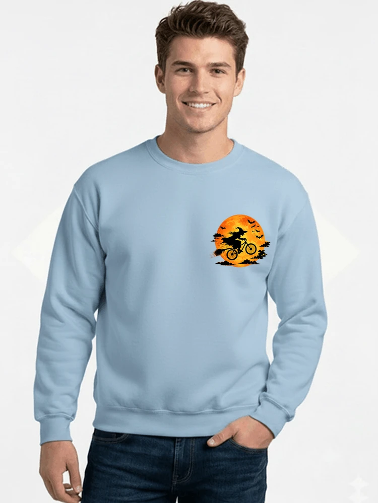 lustiges hexe fahrrad t shirt halloween vollmond biker shirt sweatshirt mit rundhalsausschnitt light blue