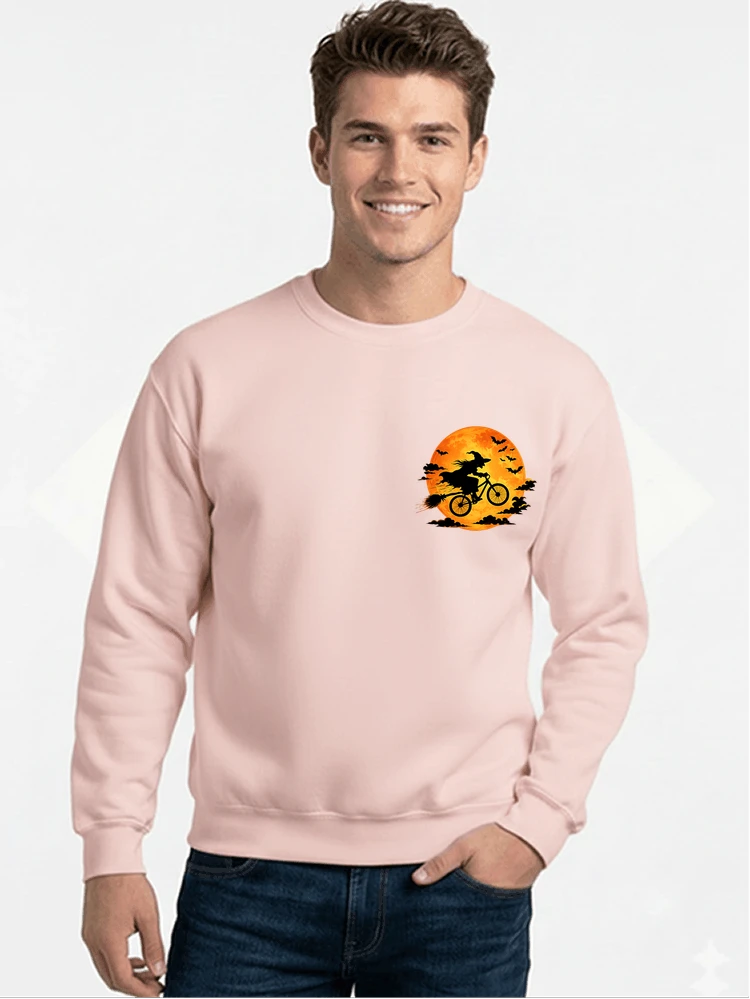 lustiges hexe fahrrad t shirt halloween vollmond biker shirt sweatshirt mit rundhalsausschnitt light pink