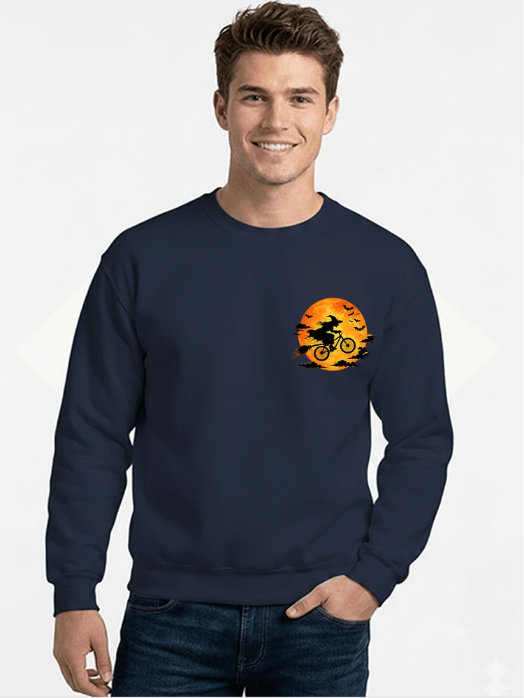 lustiges hexe fahrrad t shirt halloween vollmond biker shirt sweatshirt mit rundhalsausschnitt navy