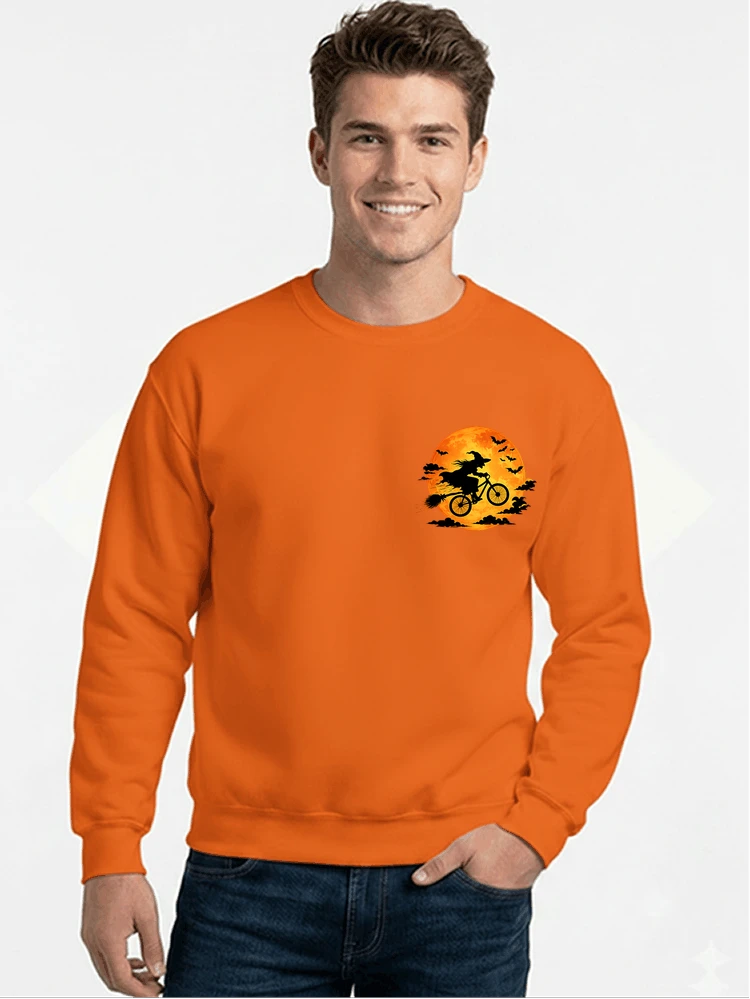 lustiges hexe fahrrad t shirt halloween vollmond biker shirt sweatshirt mit rundhalsausschnitt orange